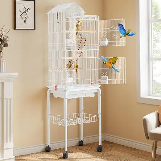 YITAHOME 62 inch Metal Bird Cage, Large Parakeet Cages for Parrot, Cockatiel, Lovebird, Pigeon with Roof Top, Rolling Stand and - Image 7