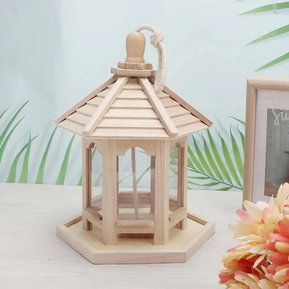 Durable House Shape Bird Feeder House Hanging Wooden Pet Feeder Box Bird Food Dispenser Balcony - Image 2