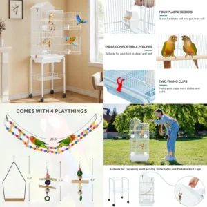 YITAHOME 62 inch Metal Bird Cage, Large Parakeet Cages for Parrot, Cockatiel, Lovebird, Pigeon with Roof Top, Rolling Stand and