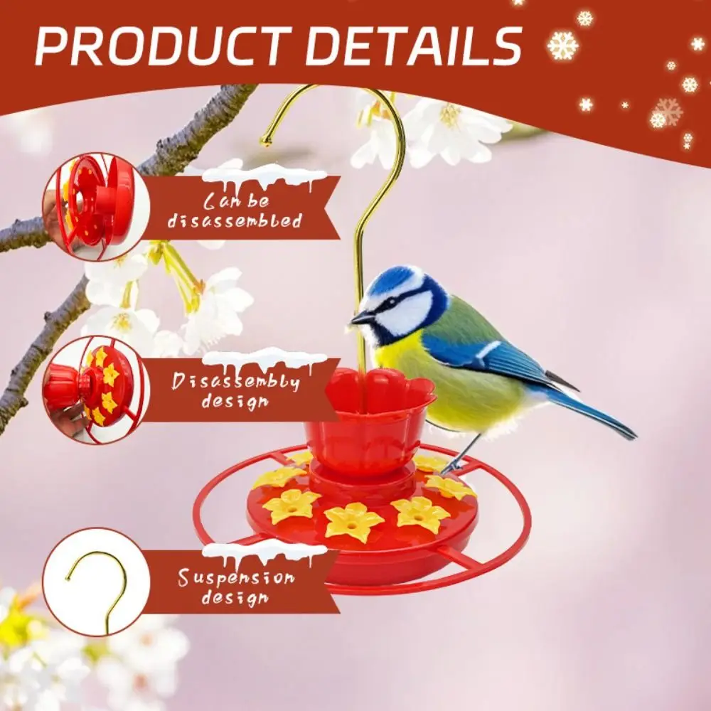 Leak-proof Hummingbird Feeder Detachable Round Shape Bird Food Bowl with Flower Rainproof Hanging Feeder Bowls Bird Supplies - Image 2