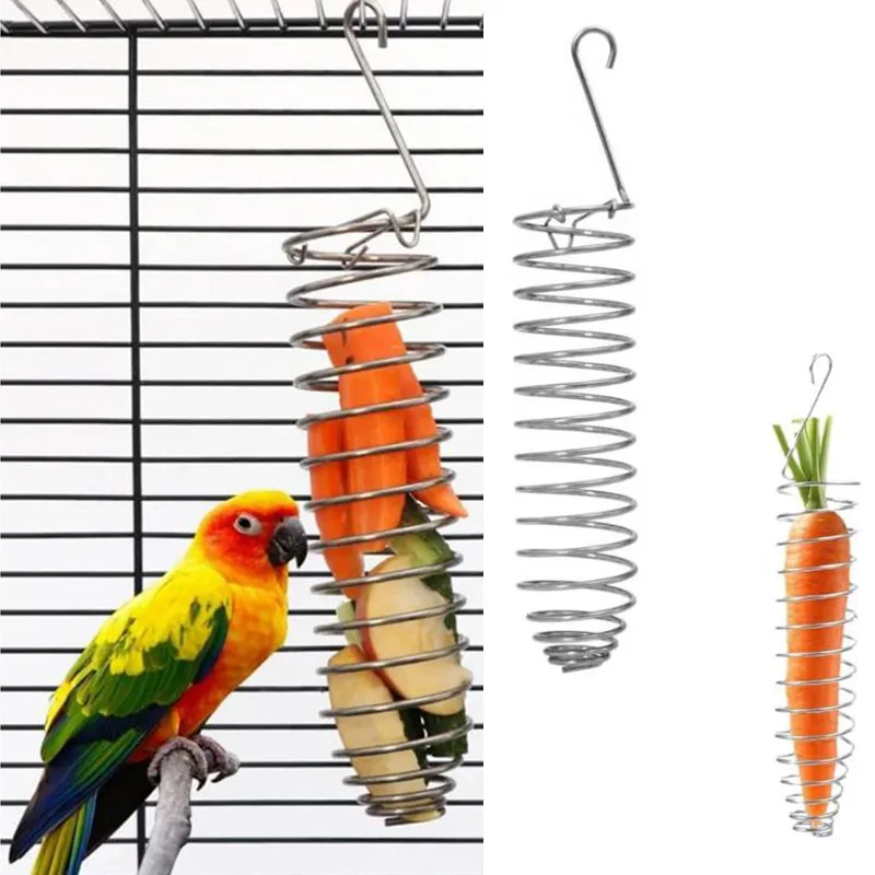 Bird Food Holder Stainless Steel Parrot Hanging Vegetable Fruit Feeder Parrot Foraging Toy Stainless Steel Cage Accessories