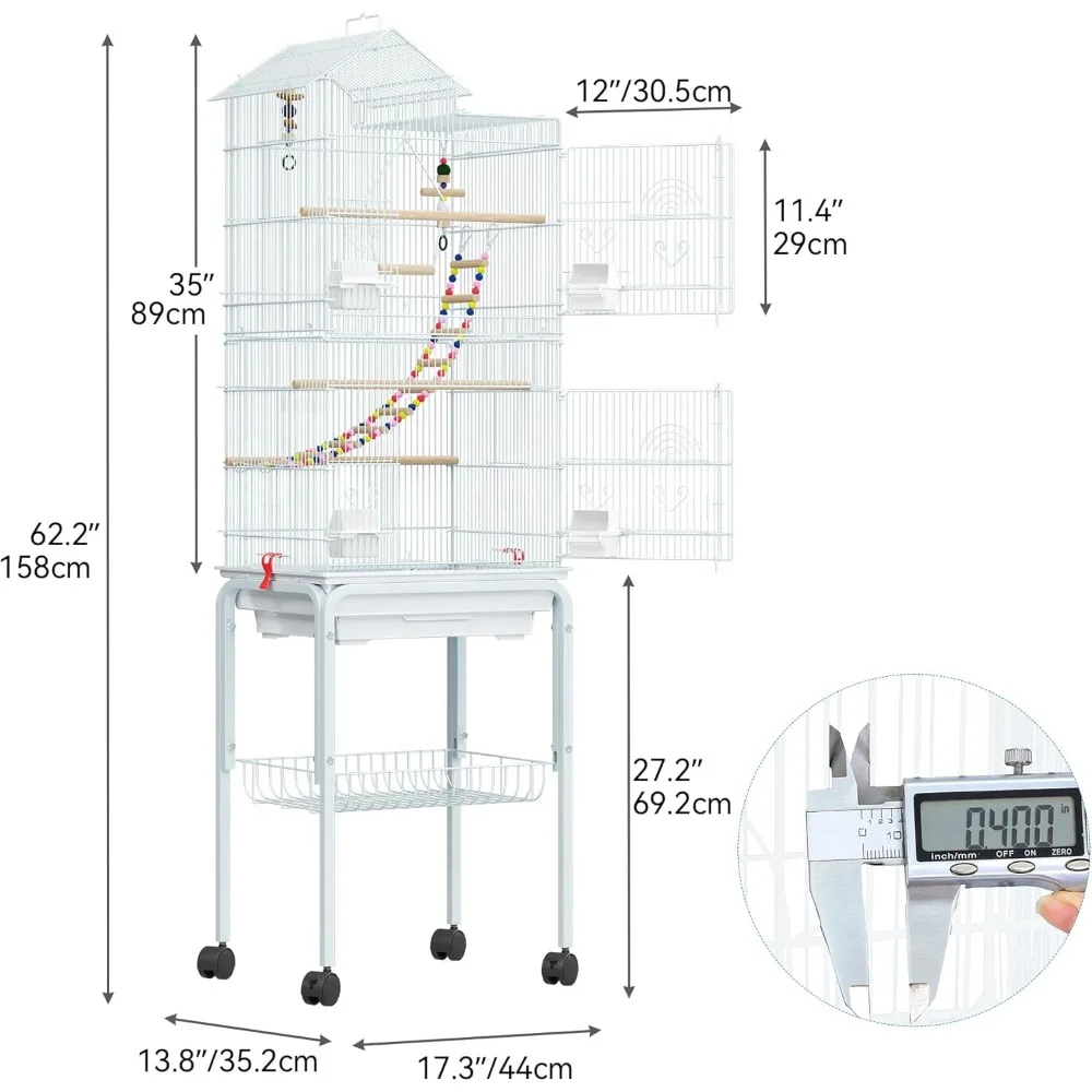 YITAHOME 62 inch Metal Bird Cage, Large Parakeet Cages for Parrot, Cockatiel, Lovebird, Pigeon with Roof Top, Rolling Stand and - Image 2