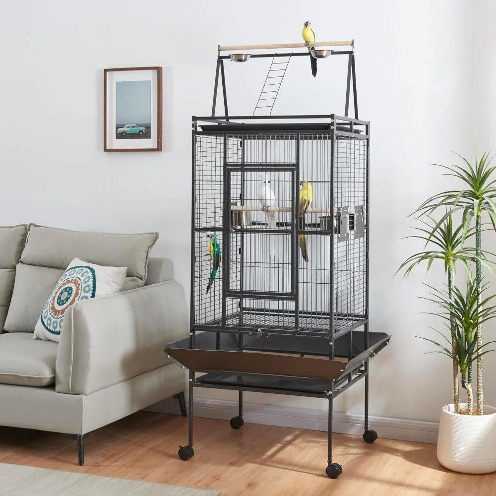 Large Bird Cages Parrot Cage Wide Flight Metal Animal Cage for Budgie Parakeet Conure with Rolling Stand Wheels (69 inch Height - Image 2