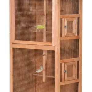 60" Wooden Outdoor Bird Cage for Finches, Parakeet, Large Bird Cage with Removable Bottom Tray 4 Perch, Orange