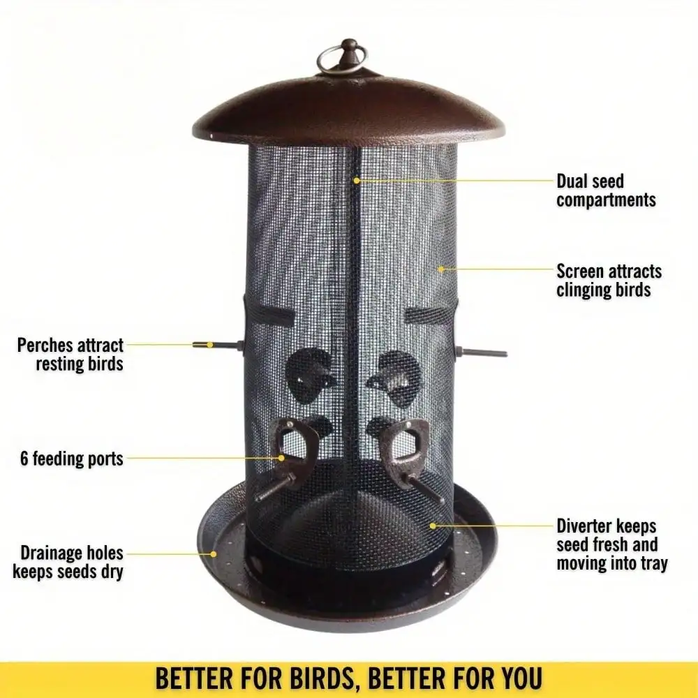 Giant combination screen bird feeder, 10 lb capacity, built-in drain, screw cap design, easy to fill, suitable for bird lovers - Image 5