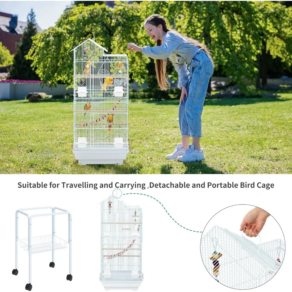 YITAHOME 62 inch Metal Bird Cage, Large Parakeet Cages for Parrot, Cockatiel, Lovebird, Pigeon with Roof Top, Rolling Stand and - Image 3