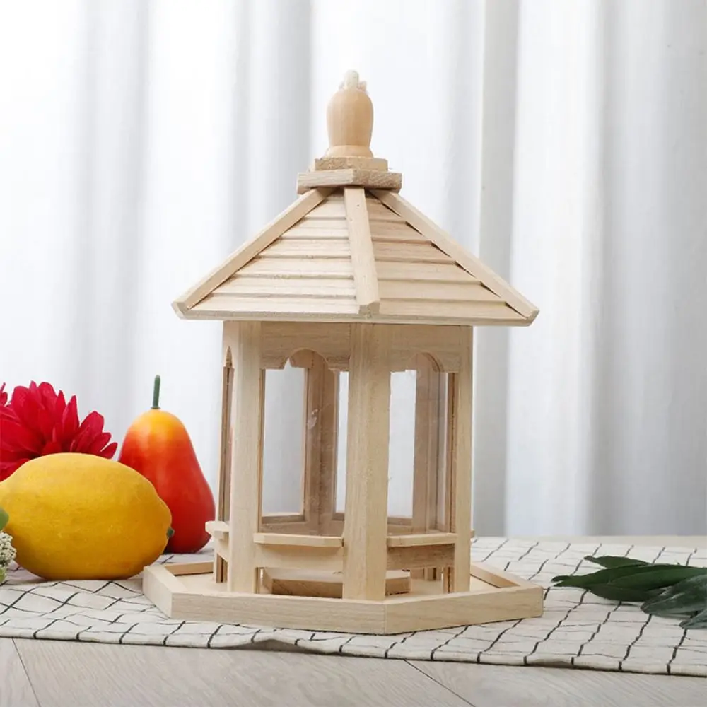 Durable House Shape Bird Feeder House Hanging Wooden Pet Feeder Box Bird Food Dispenser Balcony - Image 4