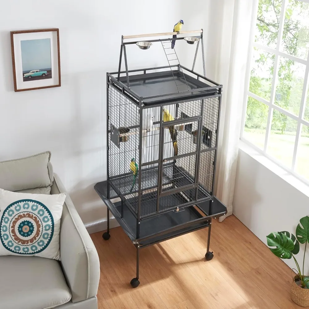 Large Bird Cages Parrot Cage Wide Flight Metal Animal Cage for Budgie Parakeet Conure with Rolling Stand Wheels (69 inch Height - Image 3
