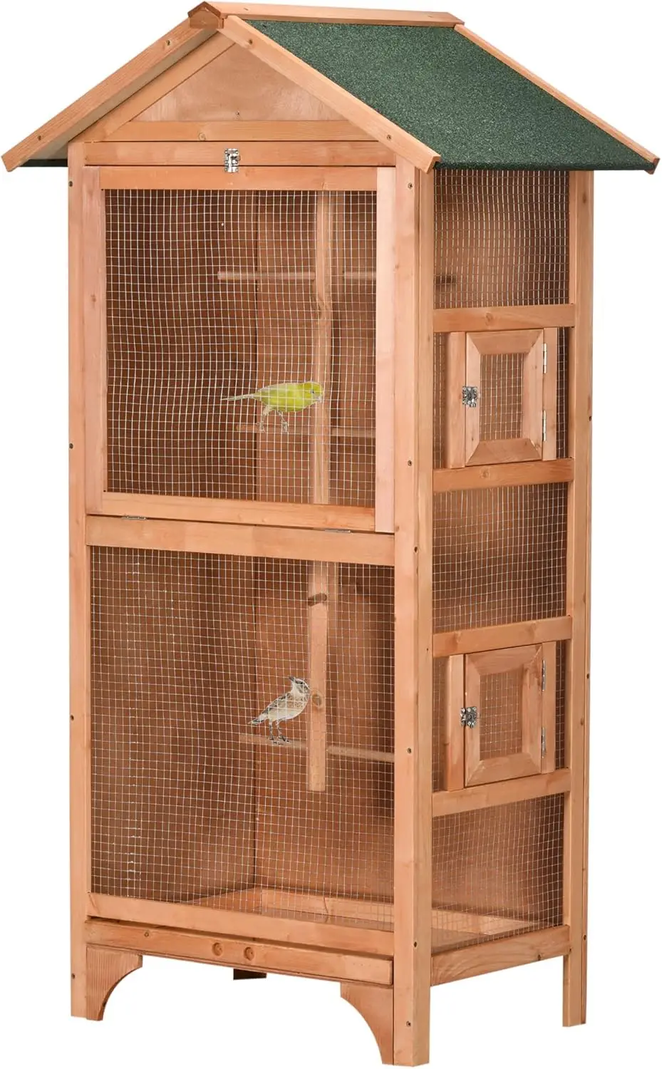 60" Wooden Outdoor Bird Cage for Finches, Parakeet, Large Bird Cage with Removable Bottom Tray 4 Perch, Orange - Image 7