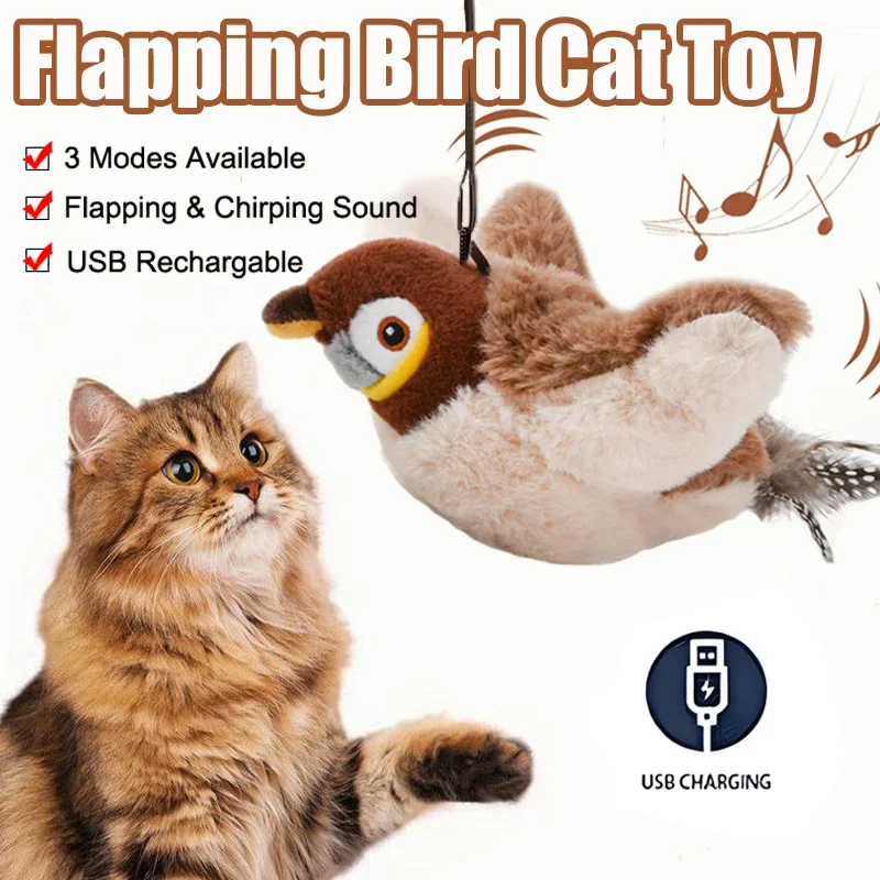 Interactive Cat Toy Flapping Bird with Catnip Rechargeable Simulation Bird Cat Toys Touch Activated Fluffy Plush Toys for Cats - Image 2