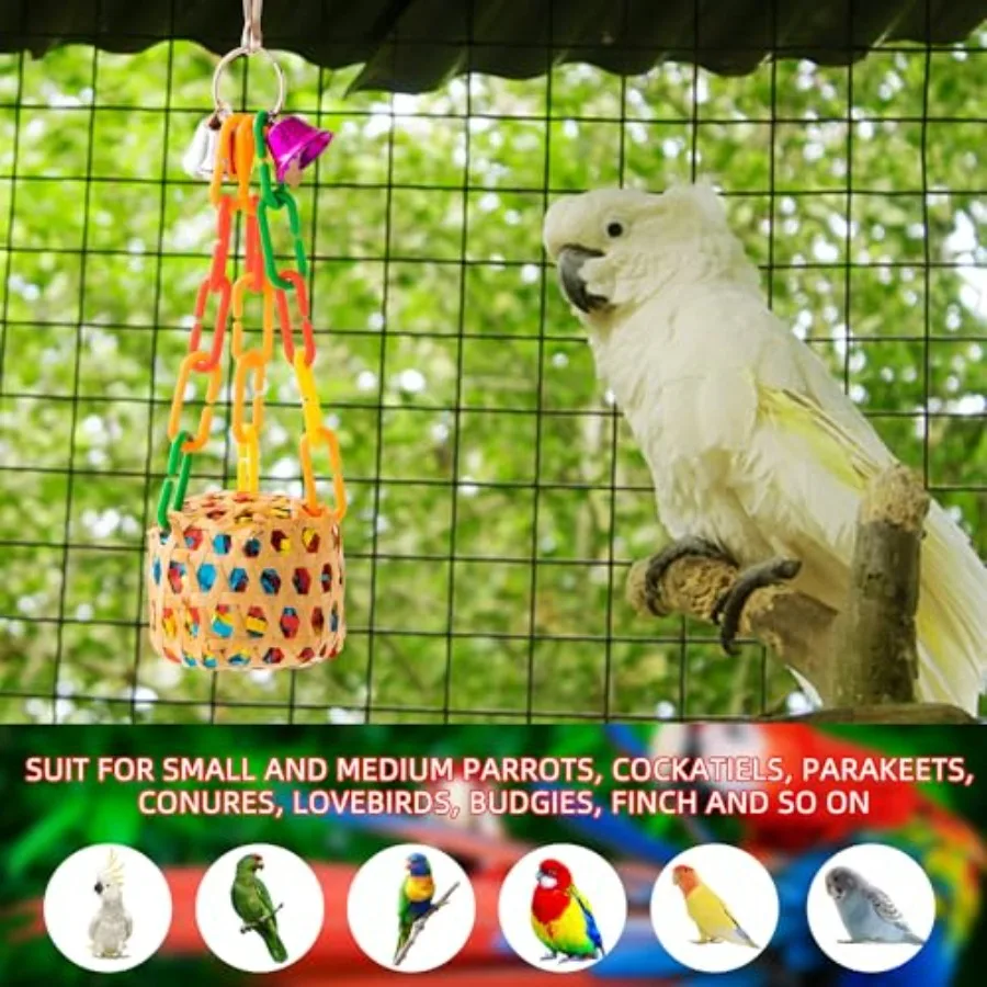 5 Pack Bird Toys for Parakeets Parrots Cockatiels Conures Budgies and Lovebirds Chewing Shredding Foraging Toys with Rope Perch - Image 4