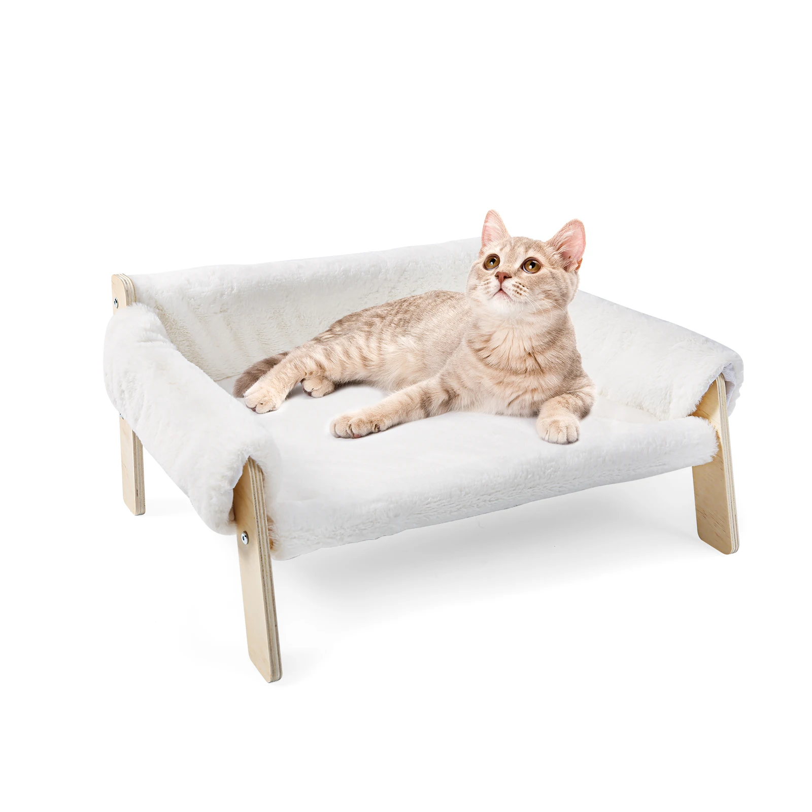 Large Cat Bed Sturdy Wooden Leg Raised Plush Cat Sofa Bed Kitten Bed for Indoor Cats - Soft Cat Couch - Image 8