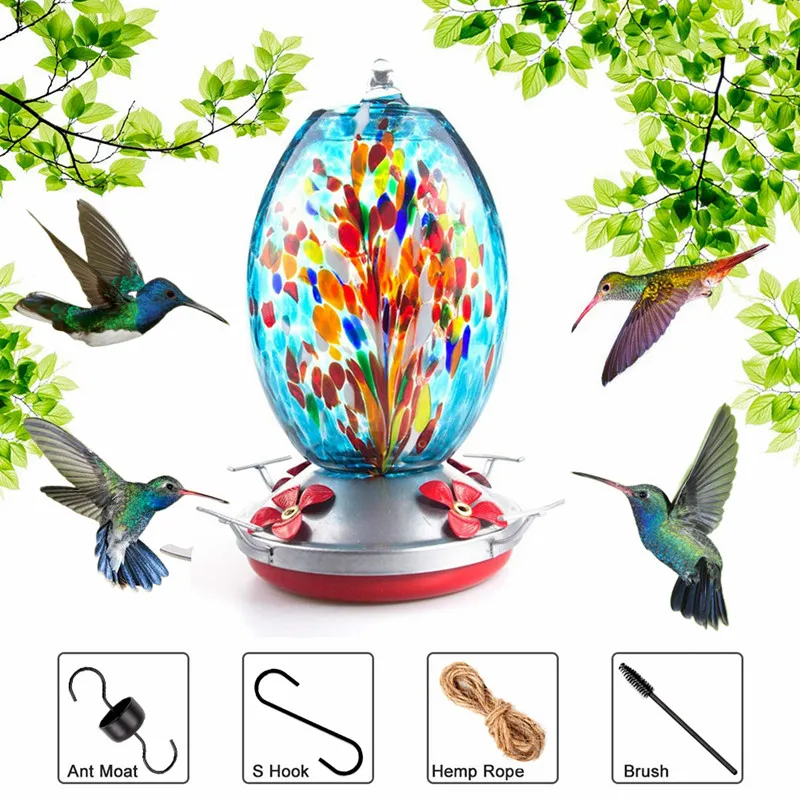 Colorful Hummingbird Food Feeder Hand Blown Glass Feeder Drinker Water Feeding Bowl for Garden Yard Decoration - Image 7