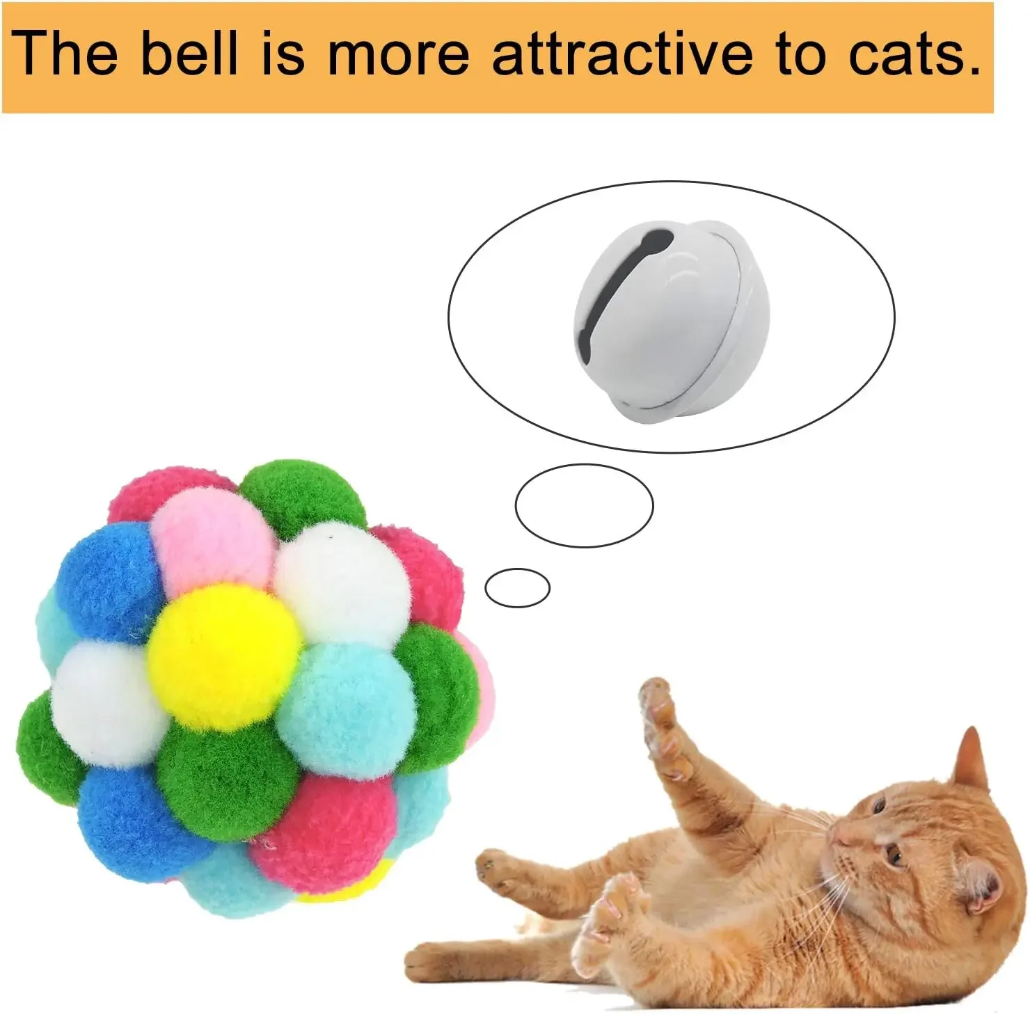 3/60pcs Cat Toys Balls with Bells , Color Cat Pom Pom Balls,Tinsel Sparkle Balls,Interactive Toy for Indoor Cats Kitten - Image 2