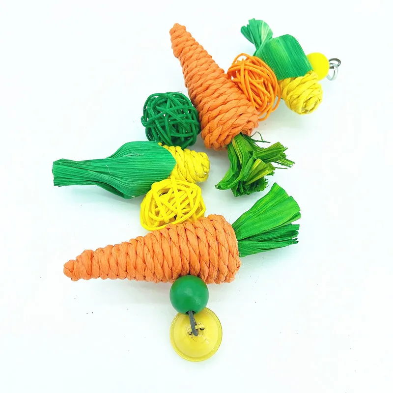 Parrot Chew Grind Teeth Bird Toy Hamster Rabbit Toy Birds Swing Cage Hanging Accessory Handwoven Carrot Corn Vine Ball Toy - Image 5