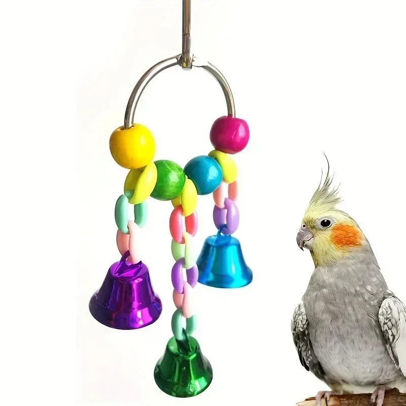 Parrot Bells Toy Bird Cage Toys with Bell Sound Colorful Wood Beads for Lovebirds African Greys Cockatoo Parakeet Supplies - Image 2