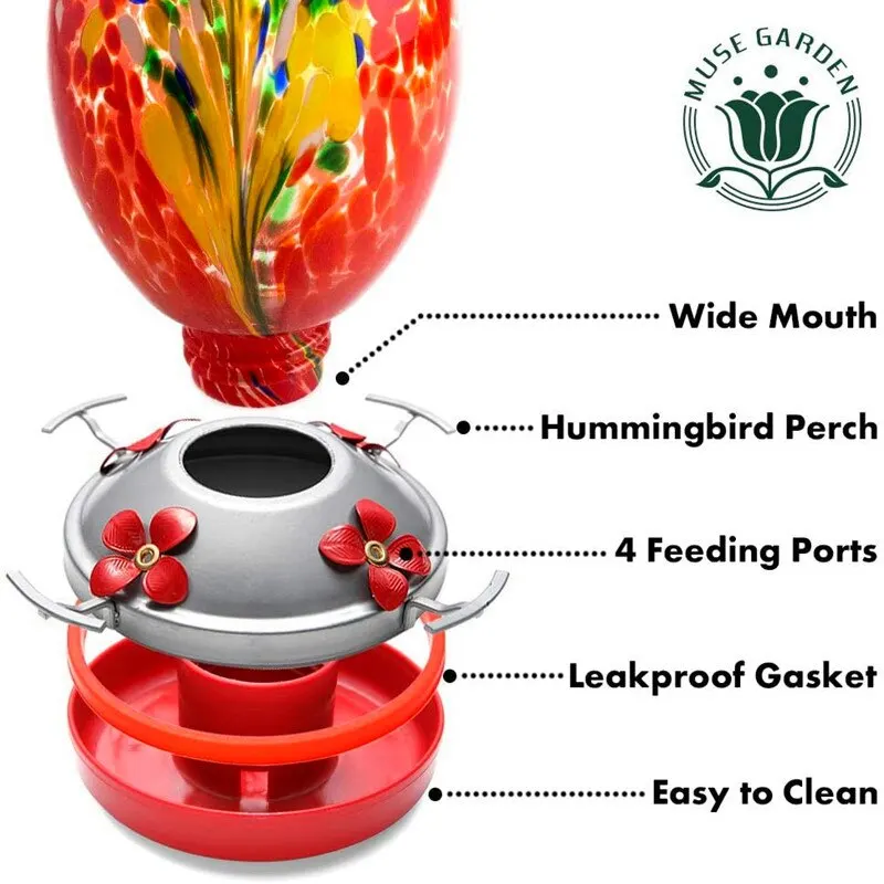 Colorful Hummingbird Food Feeder Hand Blown Glass Feeder Drinker Water Feeding Bowl for Garden Yard Decoration - Image 3