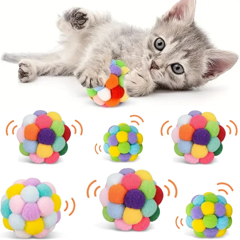 3/60pcs Cat Toys Balls with Bells , Color Cat Pom Pom Balls,Tinsel Sparkle Balls,Interactive Toy for Indoor Cats Kitten - Image 7
