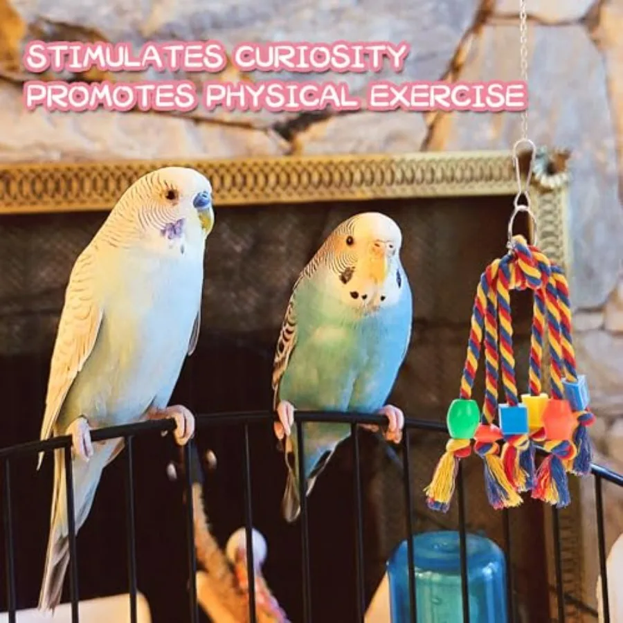 5 Pack Bird Toys for Parakeets Parrots Cockatiels Conures Budgies and Lovebirds Chewing Shredding Foraging Toys with Rope Perch - Image 3