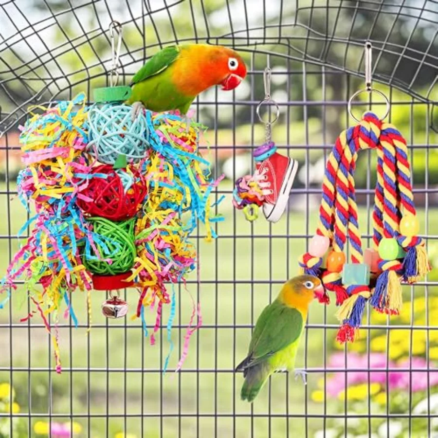 Bird Toys for Parakeet Parrot Conure Chewing Shredding Foraging Toys with Rope Perch Bird Cage Accessories for Cockatiel Budgie - Image 2