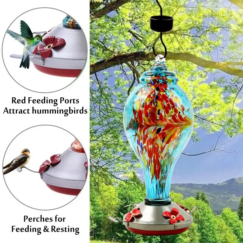 Colorful Hummingbird Food Feeder Hand Blown Glass Feeder Drinker Water Feeding Bowl for Garden Yard Decoration - Image 4