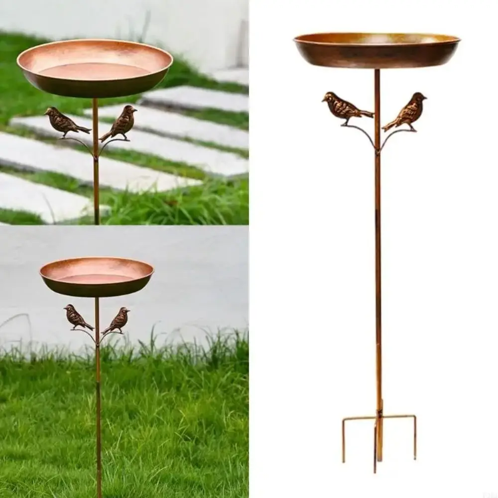Iron Garden Birdbath Rustproof Tall Vintage Bird Feeder Ground Plugin Large Capacity Bird Water Bowl Bird Food Dispenser - Image 2