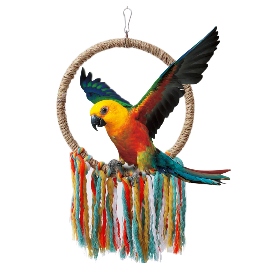 Pet Bird Parrot Toy Cotton Rope Circle Toys Chewing Bite Parrot Perch Hanging Cage Swing Rope Ring Stand Climb Toy Bird Supplies - Image 2