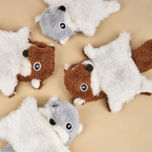 Durable Squeaky Plush Flying Squirrel Cat Toy with Crinkle Paper and Bell for Chewing Teething Puppy Pet Playtime