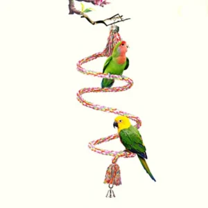 Rope Perch for Parrots 59 Inches Metre Long Bungee Bird Toy Brightly Colored Handmade Chew Toy Spiral Design with  Bell