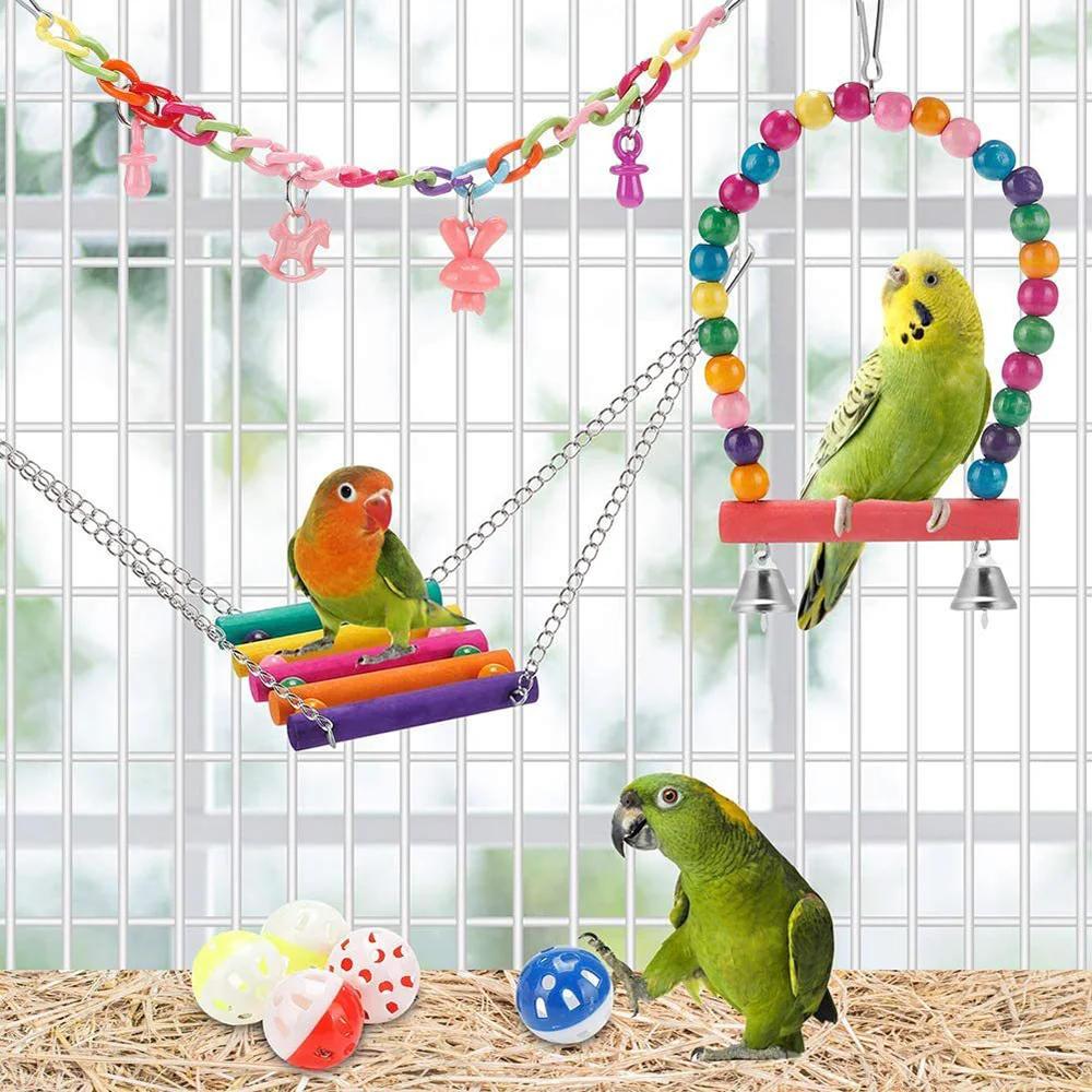 11Pcs Bird Cage Toys for Parrots Wood Birds Swing Reliable Chewable Bite Bridge Wooden Beads Shape Parrot Toy Bird Toys - Image 5