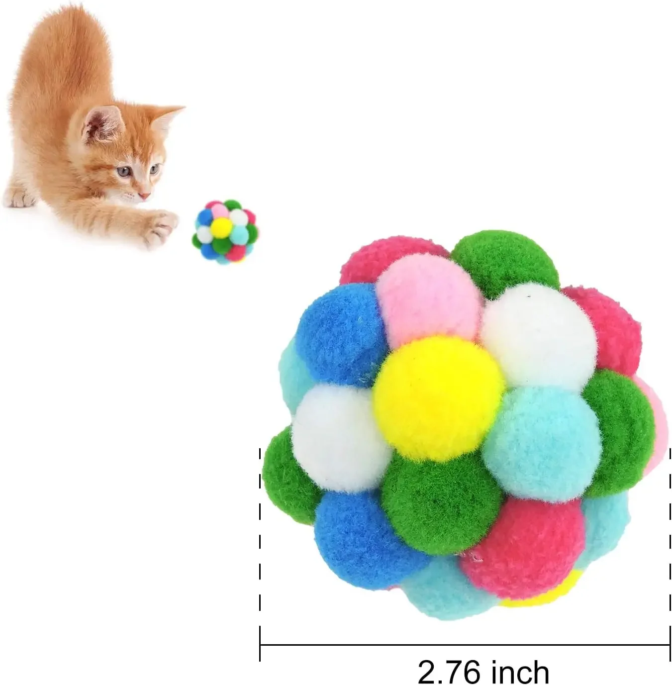 3/60pcs Cat Toys Balls with Bells , Color Cat Pom Pom Balls,Tinsel Sparkle Balls,Interactive Toy for Indoor Cats Kitten - Image 6