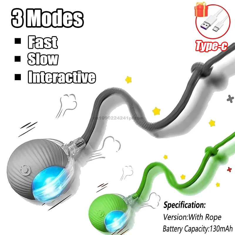 New Cat Interactive Ball Toy Automatic Rolling Ball Faux Tail Rechargeable Smart Pet Electric Toy Dog Cat Training Imitate Mouse - Image 9