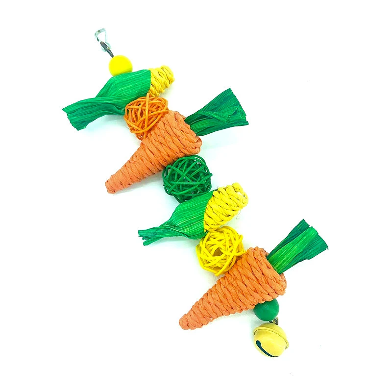 Parrot Chew Grind Teeth Bird Toy Hamster Rabbit Toy Birds Swing Cage Hanging Accessory Handwoven Carrot Corn Vine Ball Toy - Image 4