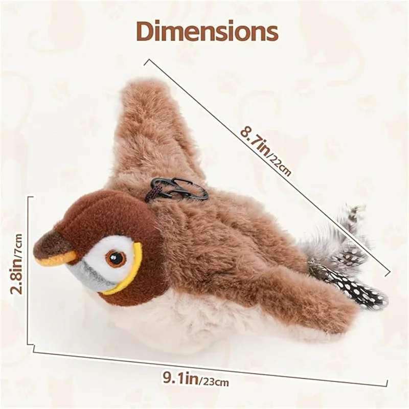 Interactive Cat Toy Flapping Bird with Catnip Rechargeable Simulation Bird Cat Toys Touch Activated Fluffy Plush Toys for Cats - Image 3