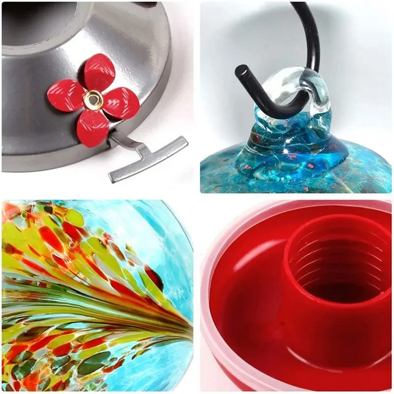 Colorful Hummingbird Food Feeder Hand Blown Glass Feeder Drinker Water Feeding Bowl for Garden Yard Decoration - Image 6