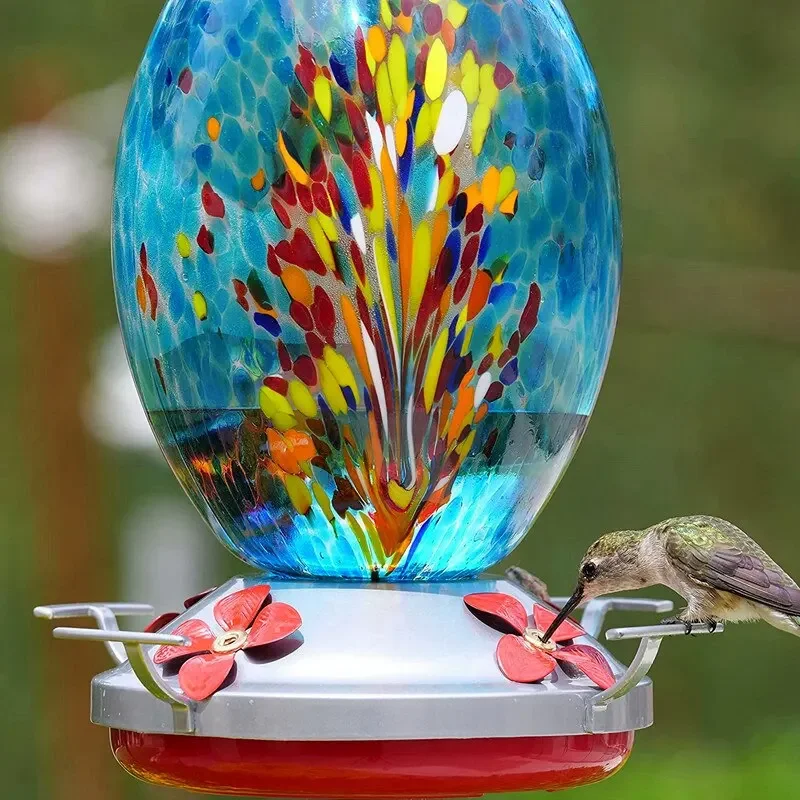 Colorful Hummingbird Food Feeder Hand Blown Glass Feeder Drinker Water Feeding Bowl for Garden Yard Decoration - Image 5