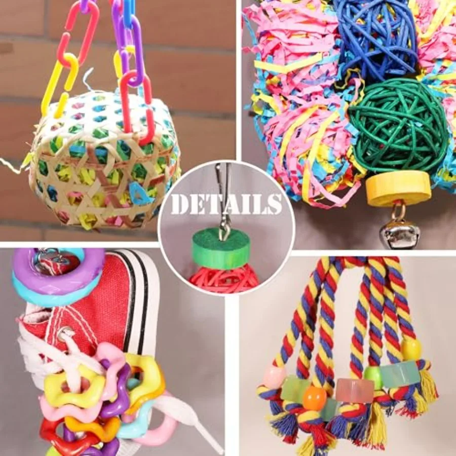 Bird Toys for Parakeet Parrot Conure Chewing Shredding Foraging Toys with Rope Perch Bird Cage Accessories for Cockatiel Budgie - Image 6