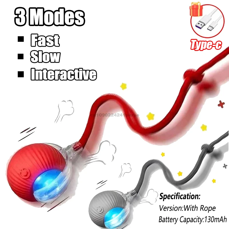 New Cat Interactive Ball Toy Automatic Rolling Ball Faux Tail Rechargeable Smart Pet Electric Toy Dog Cat Training Imitate Mouse - Image 11