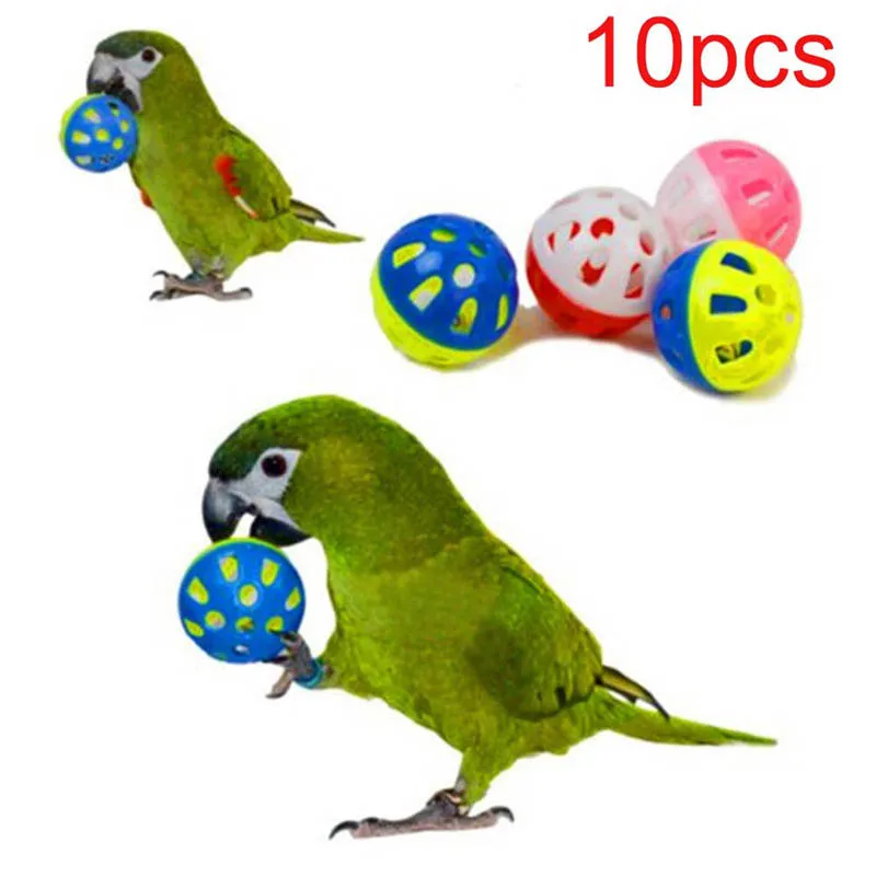 10pcs Parrot Toy Balls Fun Colored Hollow Bell Ball Sound Bird Toy Parakeet Training Interactive Chew Toys Pet Bird Supplies - Image 2