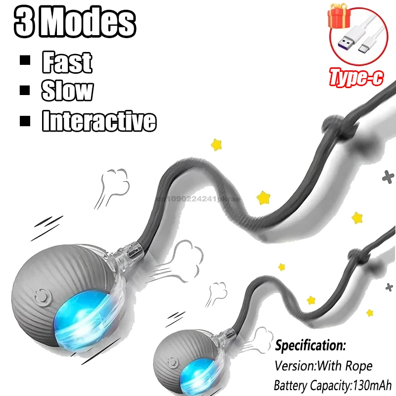 New Cat Interactive Ball Toy Automatic Rolling Ball Faux Tail Rechargeable Smart Pet Electric Toy Dog Cat Training Imitate Mouse - Image 12