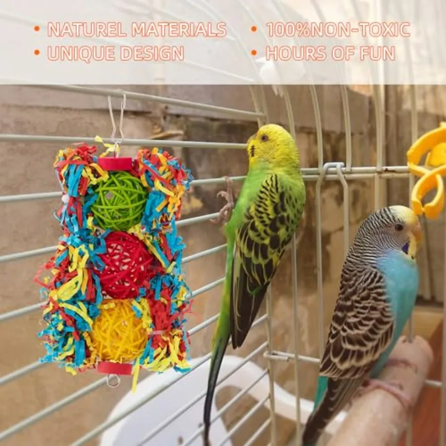 5 Pack Bird Toys for Parakeets Parrots Cockatiels Conures Budgies and Lovebirds Chewing Shredding Foraging Toys with Rope Perch - Image 2