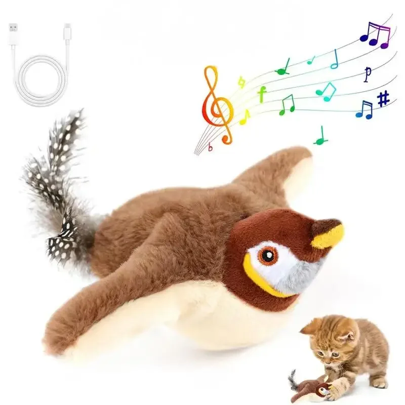 Interactive Cat Toy Flapping Bird with Catnip Rechargeable Simulation Bird Cat Toys Touch Activated Fluffy Plush Toys for Cats - Image 6