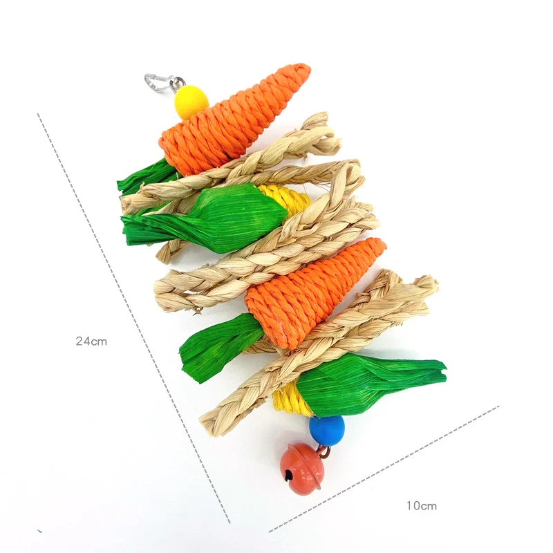 Parrot Chew Grind Teeth Bird Toy Hamster Rabbit Toy Birds Swing Cage Hanging Accessory Handwoven Carrot Corn Vine Ball Toy - Image 11