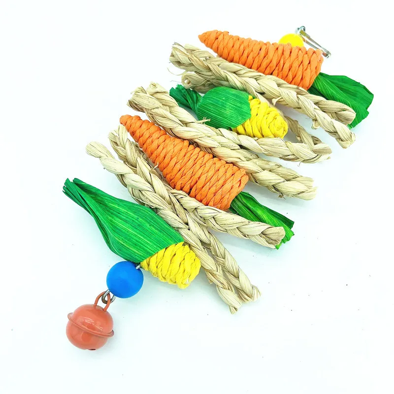 Parrot Chew Grind Teeth Bird Toy Hamster Rabbit Toy Birds Swing Cage Hanging Accessory Handwoven Carrot Corn Vine Ball Toy - Image 2