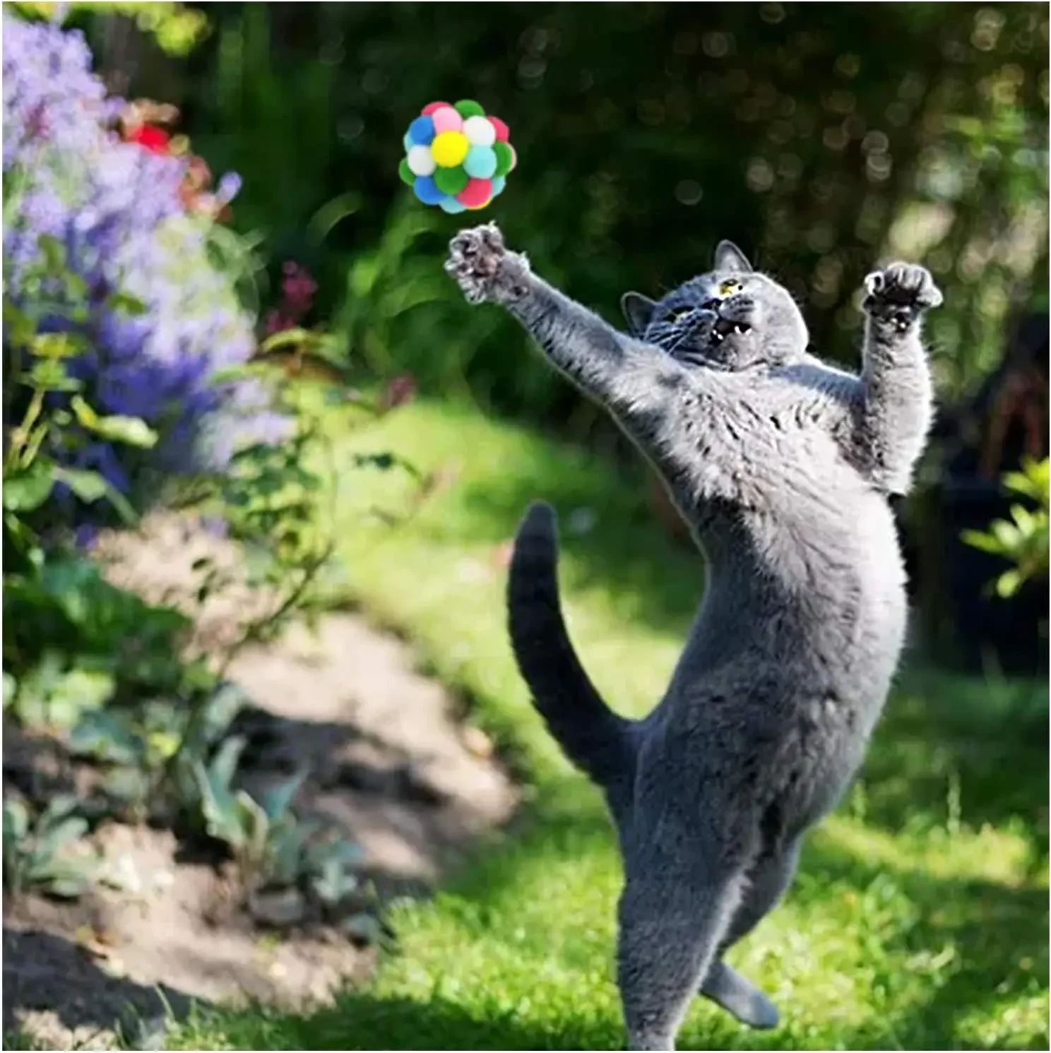 3/60pcs Cat Toys Balls with Bells , Color Cat Pom Pom Balls,Tinsel Sparkle Balls,Interactive Toy for Indoor Cats Kitten - Image 3