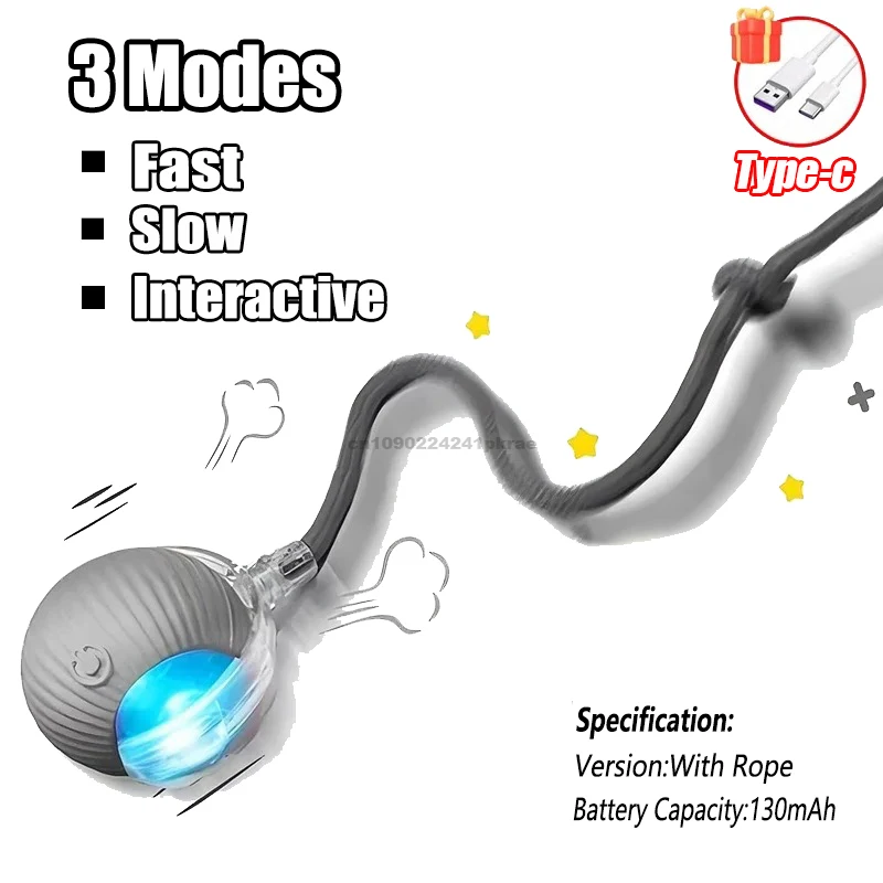 New Cat Interactive Ball Toy Automatic Rolling Ball Faux Tail Rechargeable Smart Pet Electric Toy Dog Cat Training Imitate Mouse - Image 20