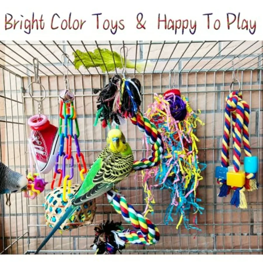 Bird Toys for Parakeet Parrot Conure Chewing Shredding Foraging Toys with Rope Perch Bird Cage Accessories for Cockatiel Budgie - Image 3