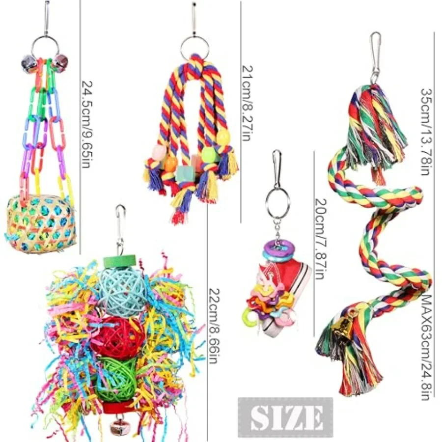 Bird Toys for Parakeet Parrot Conure Chewing Shredding Foraging Toys with Rope Perch Bird Cage Accessories for Cockatiel Budgie - Image 4