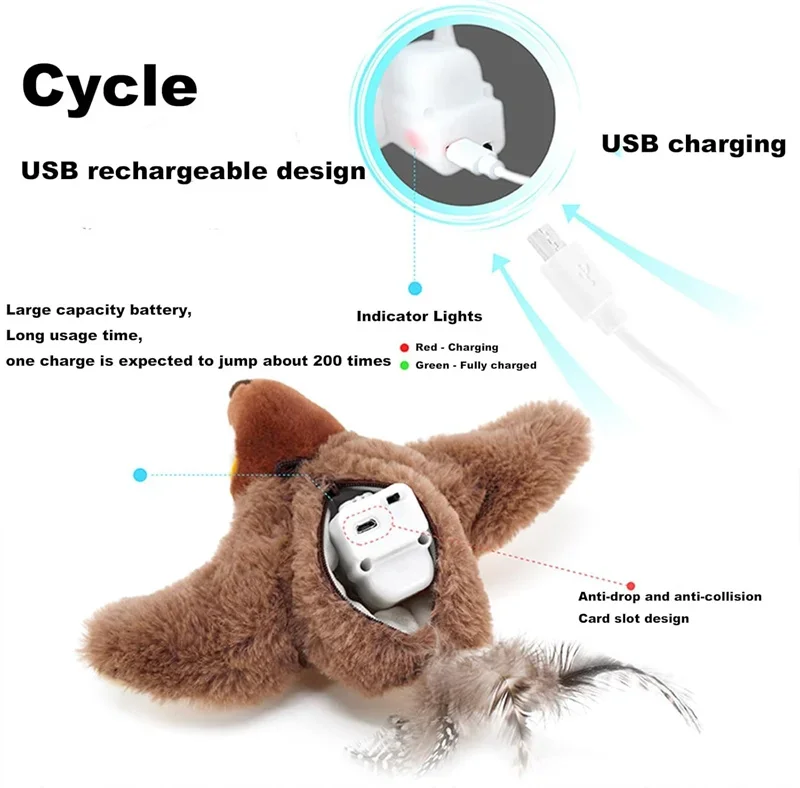 Interactive Cat Toy Flapping Bird with Catnip Rechargeable Simulation Bird Cat Toys Touch Activated Fluffy Plush Toys for Cats - Image 5