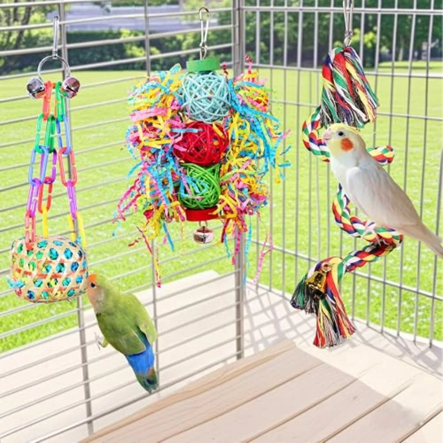 Bird Toys for Parakeet Parrot Conure Chewing Shredding Foraging Toys with Rope Perch Bird Cage Accessories for Cockatiel Budgie - Image 5
